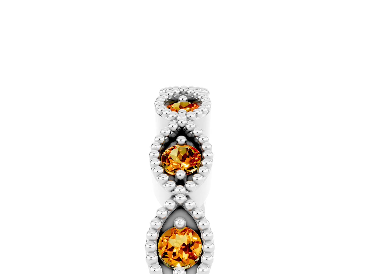 Marquise Citrine Milgrain Half Eternity Band in Platinum with Bezel Setting_5