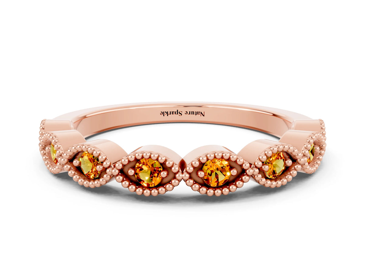Marquise Citrine Milgrain Half Eternity Band in Rose gold with Bezel Setting