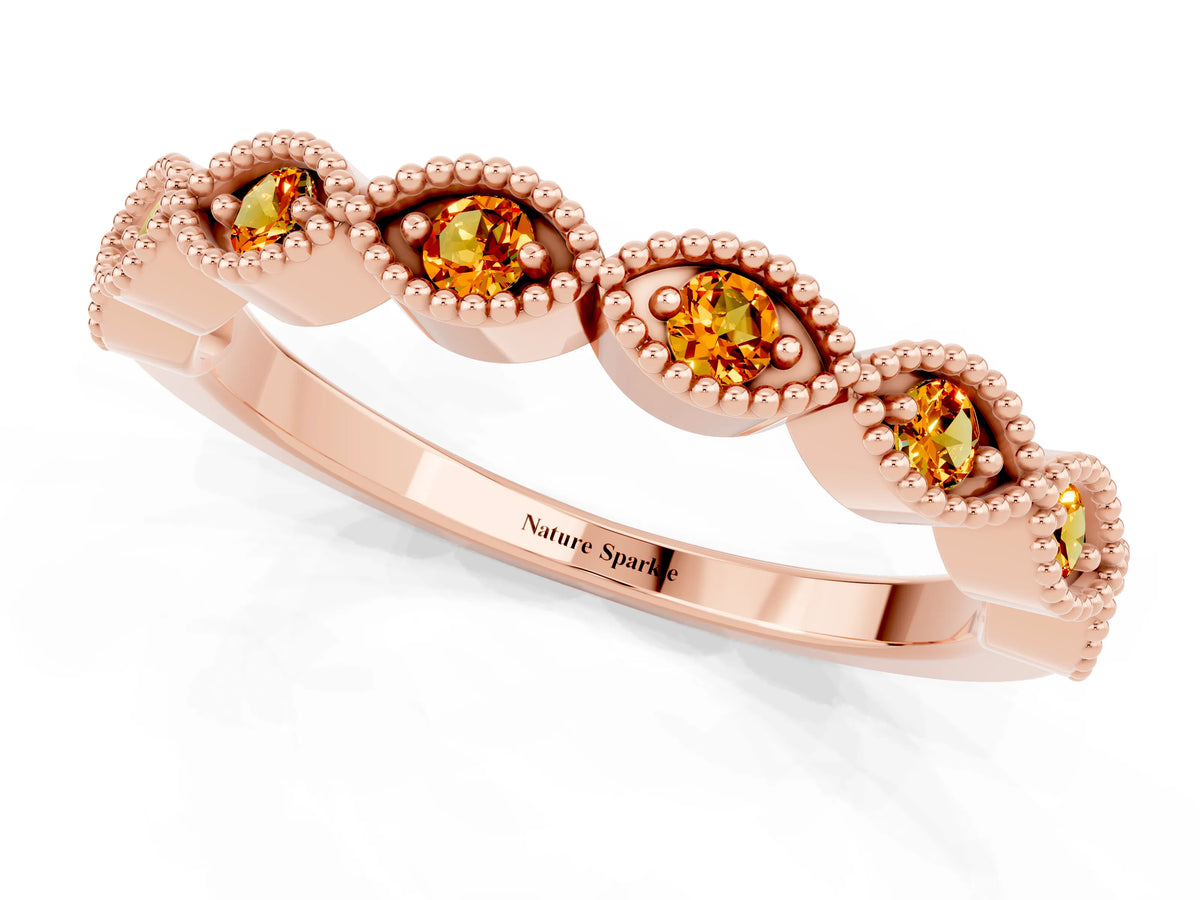 Marquise Citrine Milgrain Half Eternity Band in Rose gold with Bezel Setting_1