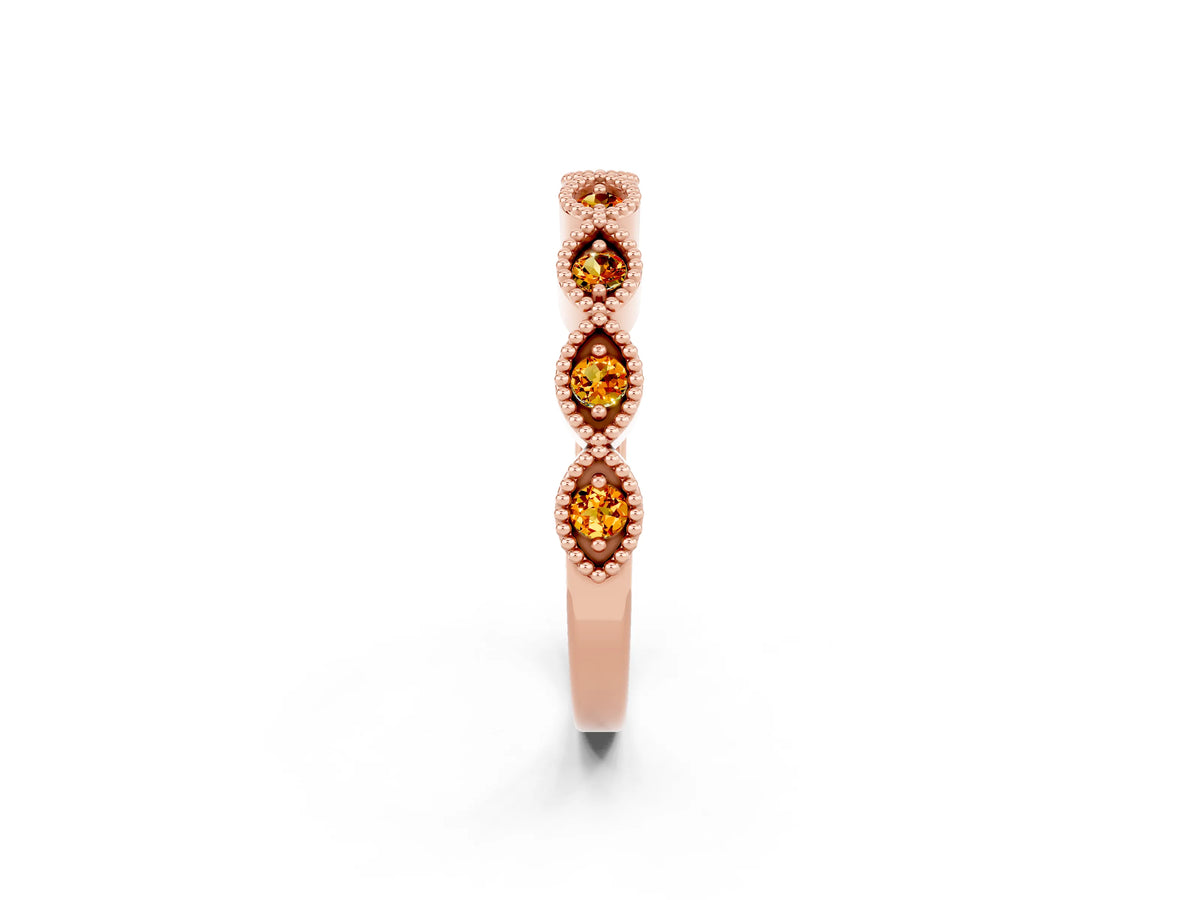 Marquise Citrine Milgrain Half Eternity Band in Rose gold with Bezel Setting_2