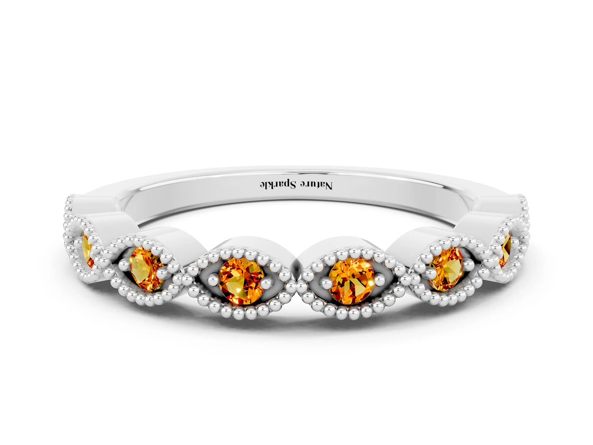 Marquise Citrine Milgrain Half Eternity Band in Silver with Bezel Setting