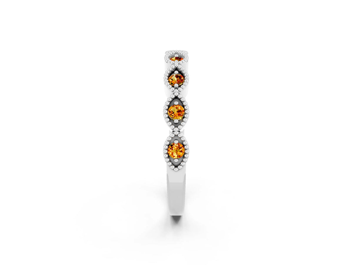 Marquise Citrine Milgrain Half Eternity Band in White gold with Bezel Setting_2