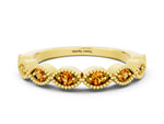 Marquise Citrine Milgrain Half Eternity Band in Yellow gold with Bezel Setting