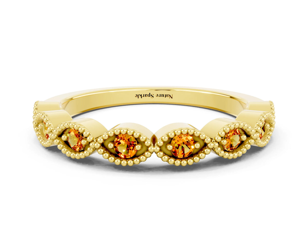 Marquise Citrine Milgrain Half Eternity Band in Yellow gold with Bezel Setting