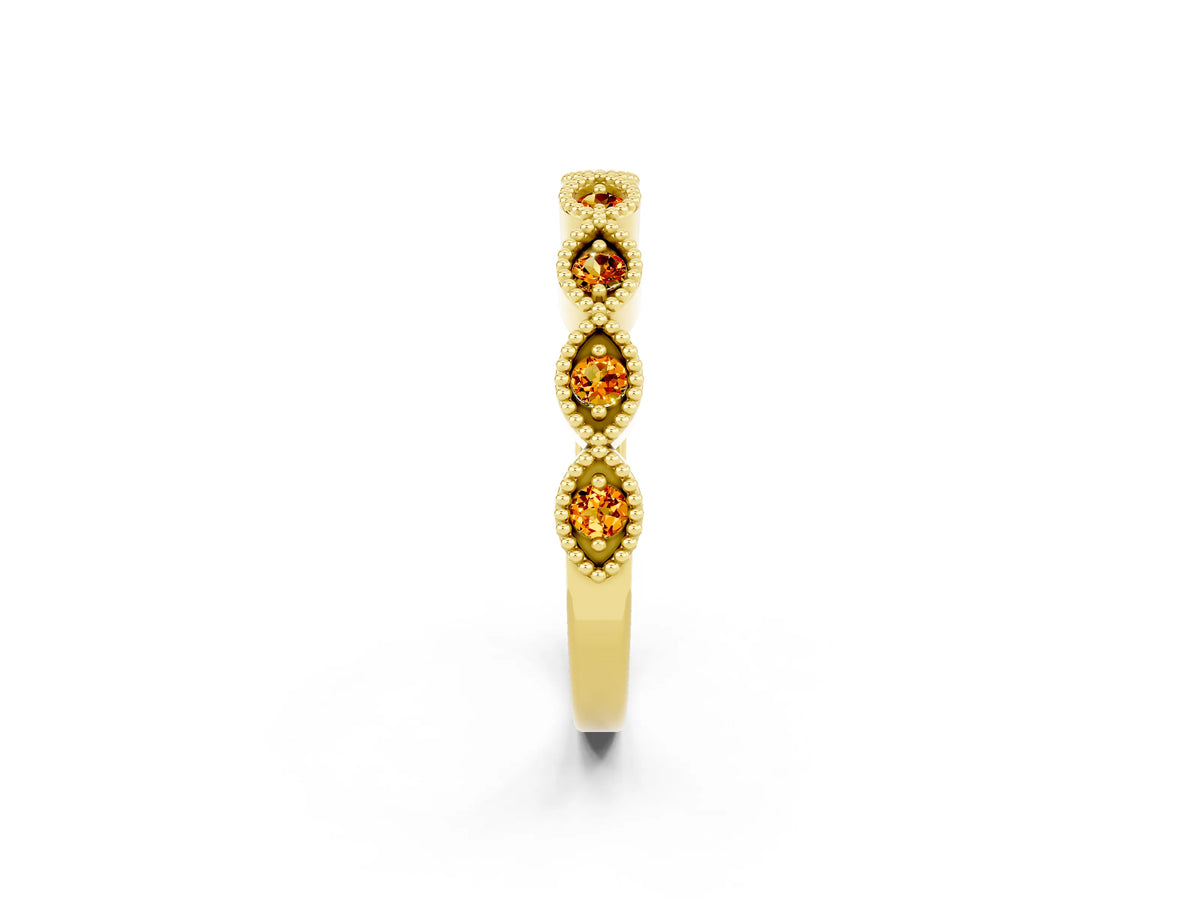Marquise Citrine Milgrain Half Eternity Band in Yellow gold with Bezel Setting_2