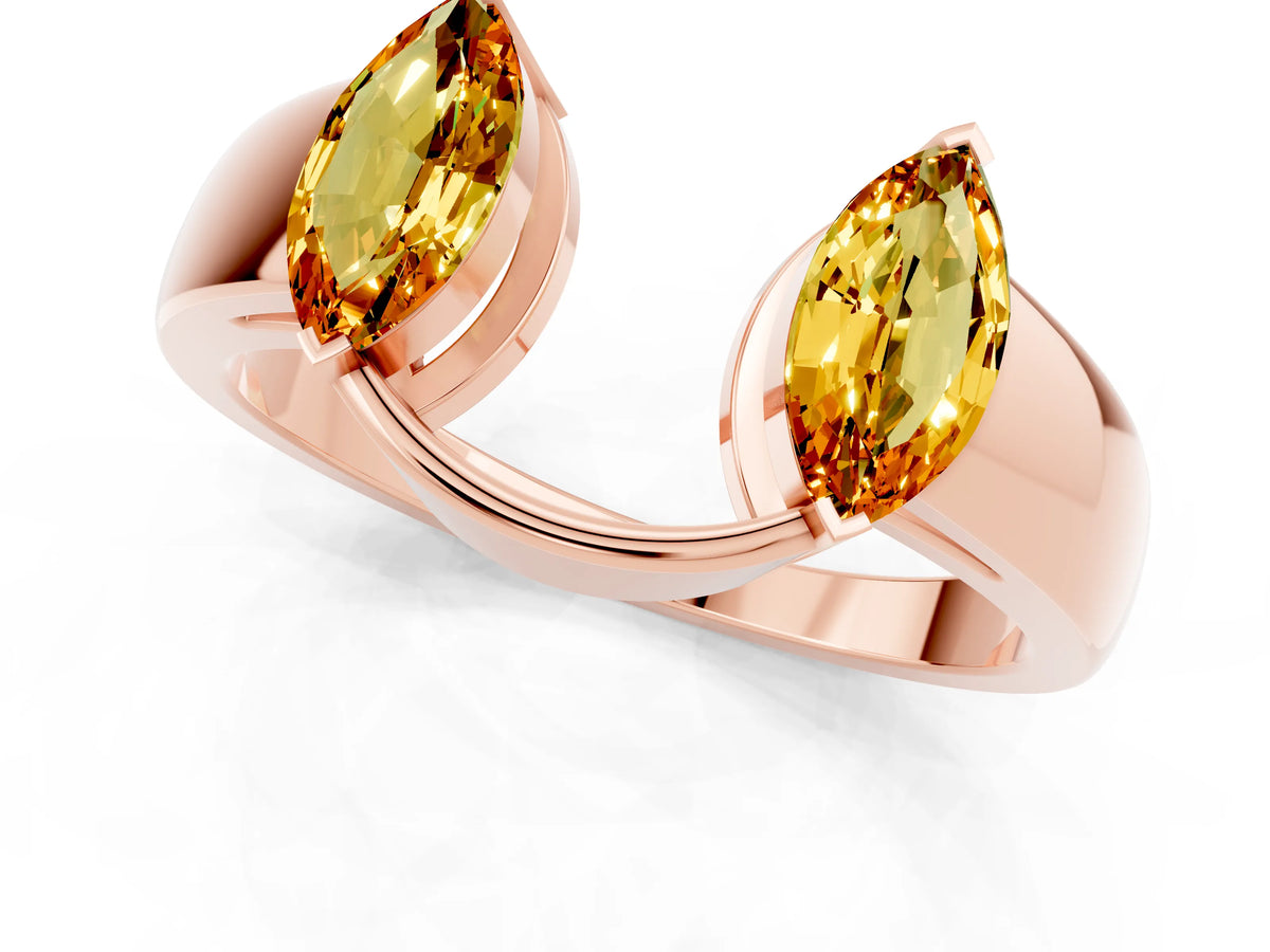Marquise Citrine Open Band Ring in Rose gold with Tension Setting_1