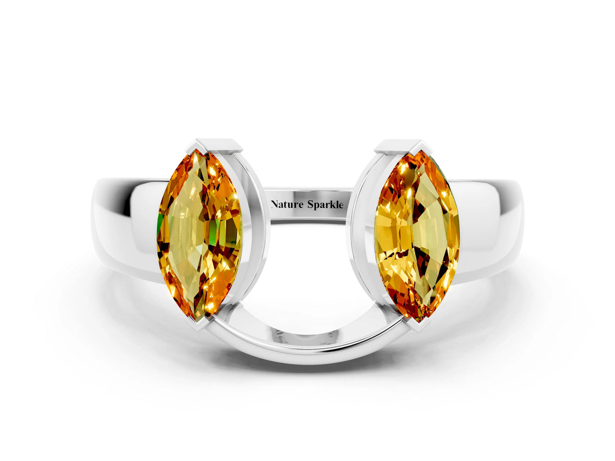 Marquise Citrine Open Band Ring in Silver with Tension Setting