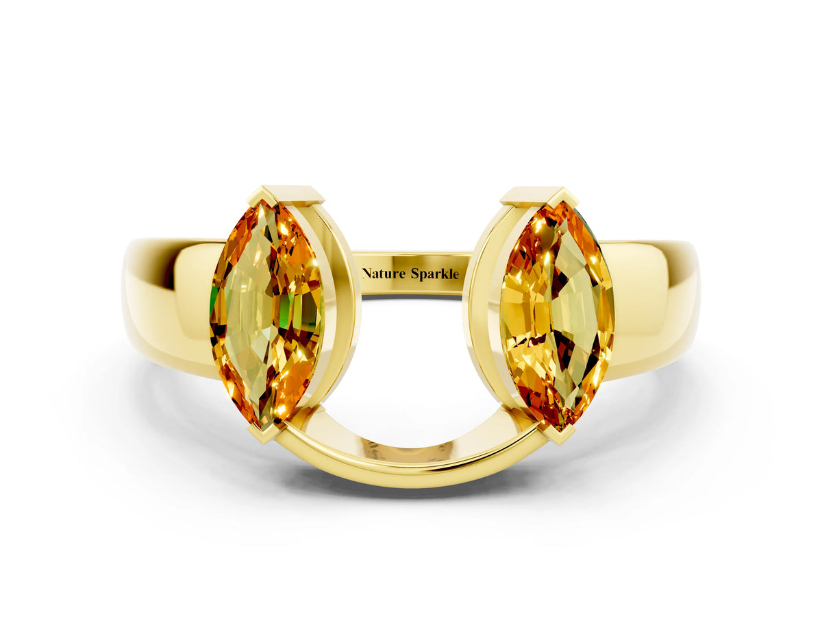 Marquise Citrine Open Band Ring in Yellow gold with Tension Setting