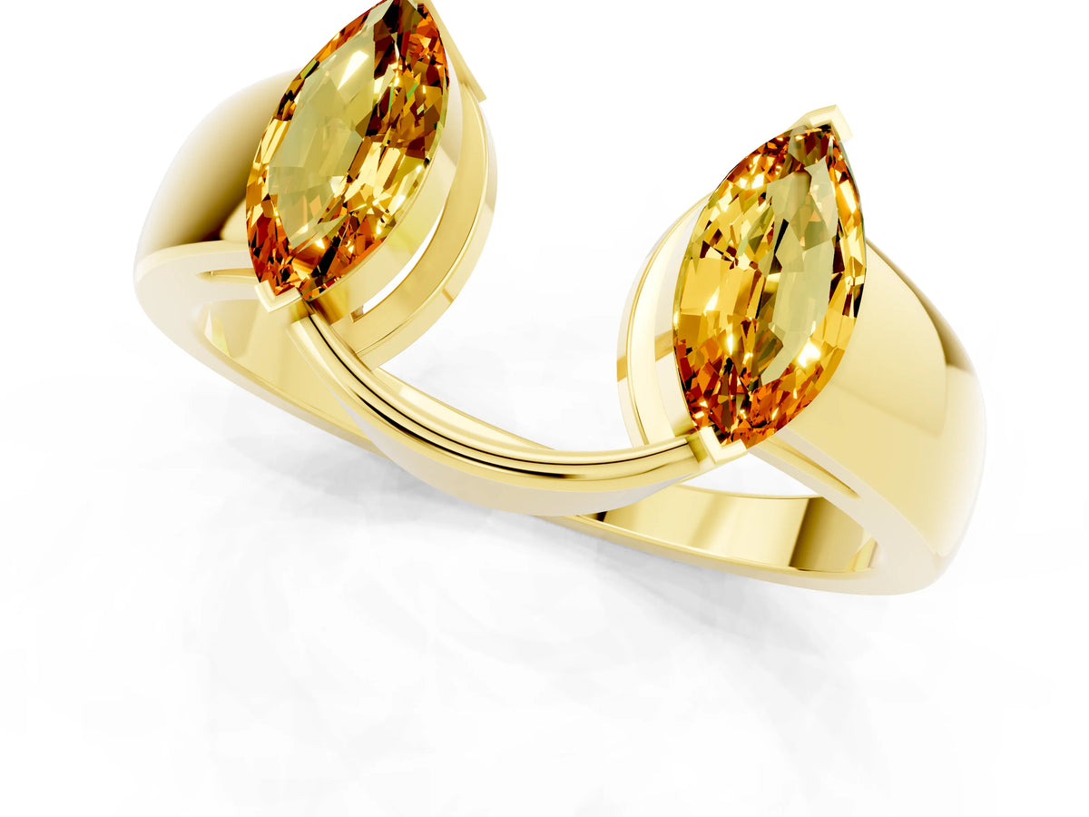Marquise Citrine Open Band Ring in Yellow gold with Tension Setting_1