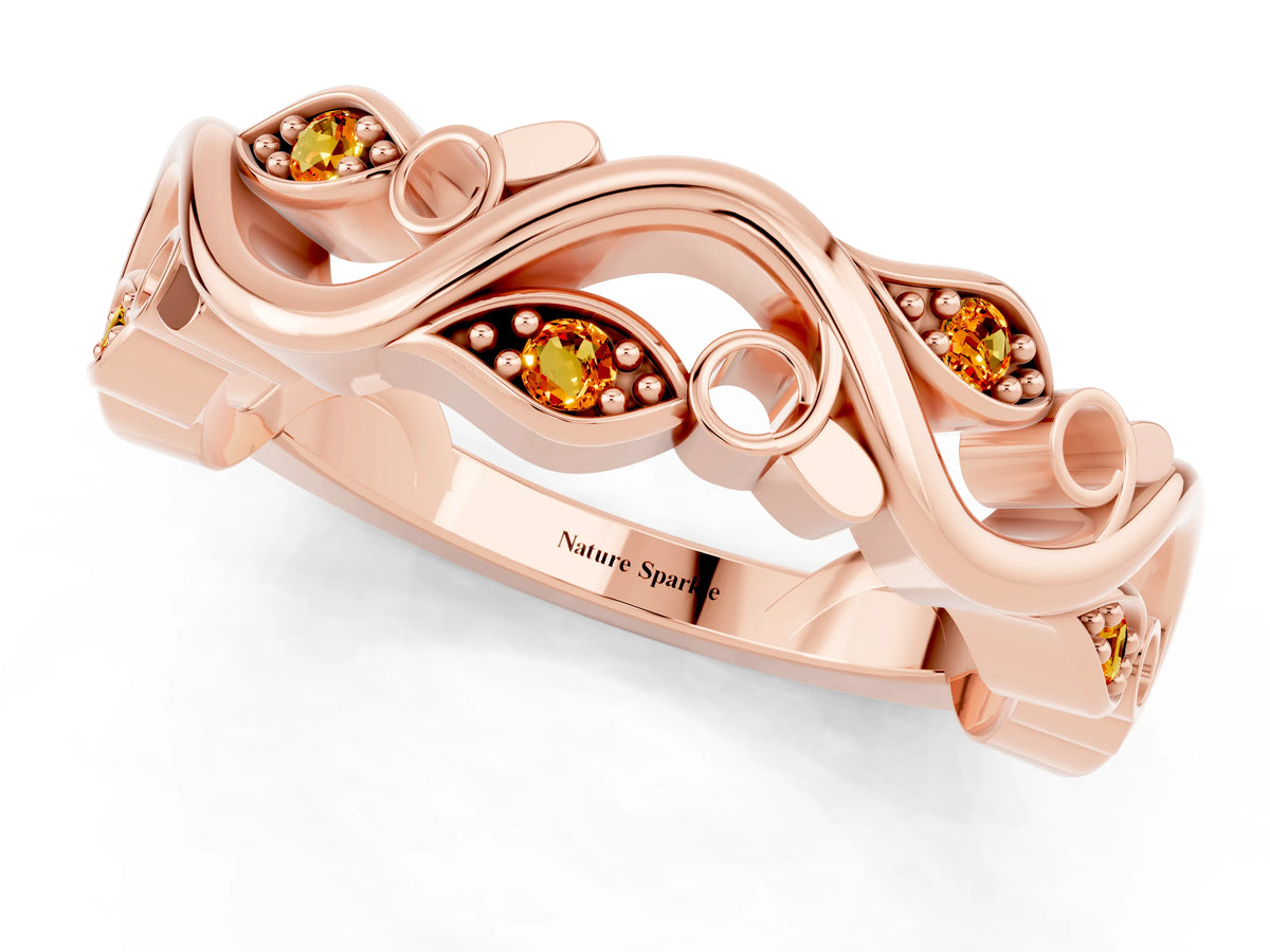 Marquise Citrine Vine Eternity Band in Rose gold with Bezel Setting_1