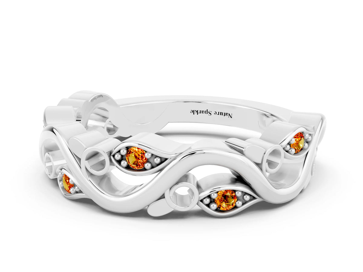 Marquise Citrine Vine Eternity Band in Silver with Bezel Setting