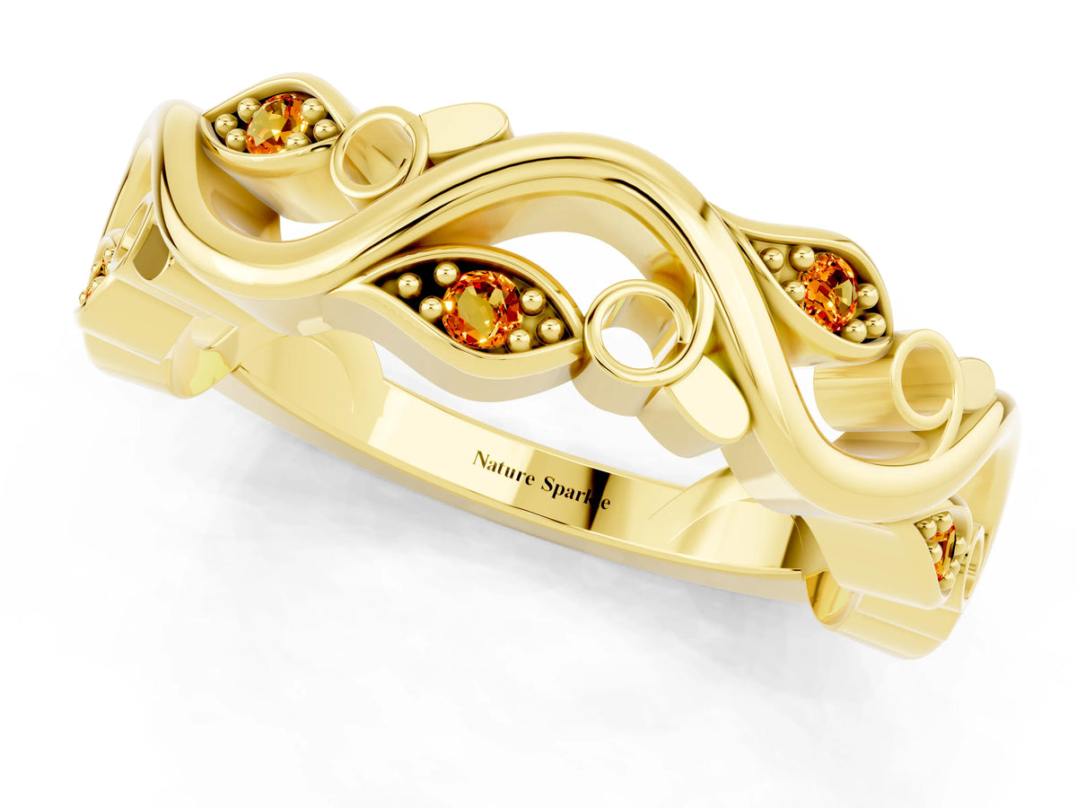 Marquise Citrine Vine Eternity Band in Yellow gold with Bezel Setting_1