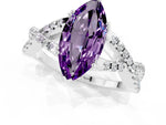 Marquise Cut Amethyst Solitaire Ring in Platinum with Interwoven Pavé Band and Prong Setting_7