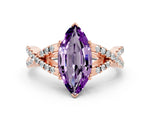 Marquise Cut Amethyst Solitaire Ring in Rose gold with Interwoven Pavé Band and Prong Setting