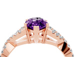 Marquise Cut Amethyst Solitaire Ring in Rose gold with Interwoven Pavé Band and Prong Setting_4