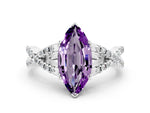 Marquise Cut Amethyst Solitaire Ring in White gold with Interwoven Pavé Band and Prong Setting