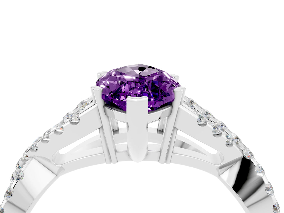 Marquise Cut Amethyst Solitaire Ring in White gold with Interwoven Pavé Band and Prong Setting_4