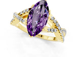 Marquise Cut Amethyst Solitaire Ring in Yellow gold with Interwoven Pavé Band and Prong Setting_1