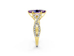 Marquise Cut Amethyst Solitaire Ring in Yellow gold with Interwoven Pavé Band and Prong Setting_2