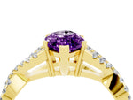 Marquise Cut Amethyst Solitaire Ring in Yellow gold with Interwoven Pavé Band and Prong Setting_4