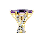Marquise Cut Amethyst Solitaire Ring in Yellow gold with Interwoven Pavé Band and Prong Setting_5