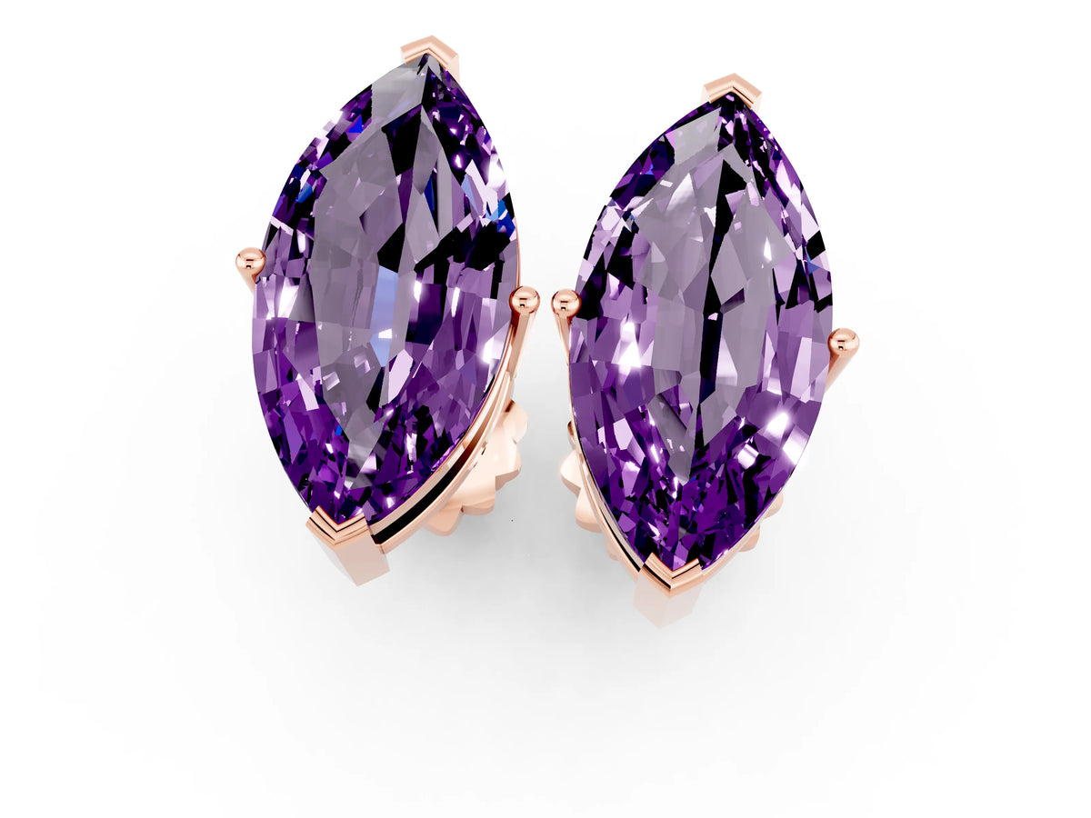 Marquise Cut Amethyst Stud Earrings in Rose gold with Basket Setting_1