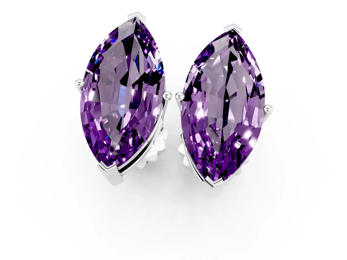Marquise Cut Amethyst Stud Earrings in White gold with Basket Setting_1