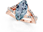 Marquise Cut Aquamarine Solitaire Ring in Rose gold with Interwoven Pavé Band and Prong Setting_1