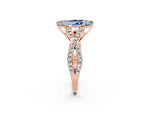 Marquise Cut Aquamarine Solitaire Ring in Rose gold with Interwoven Pavé Band and Prong Setting_2