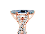 Marquise Cut Aquamarine Solitaire Ring in Rose gold with Interwoven Pavé Band and Prong Setting_5