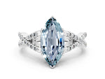 Marquise Cut Aquamarine Solitaire Ring in White gold with Interwoven Pavé Band and Prong Setting