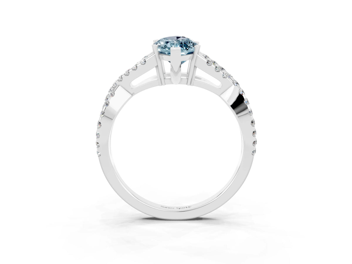 Marquise Cut Aquamarine Solitaire Ring in White gold with Interwoven Pavé Band and Prong Setting_3