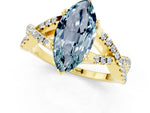 Marquise Cut Aquamarine Solitaire Ring in Yellow gold with Interwoven Pavé Band and Prong Setting_1