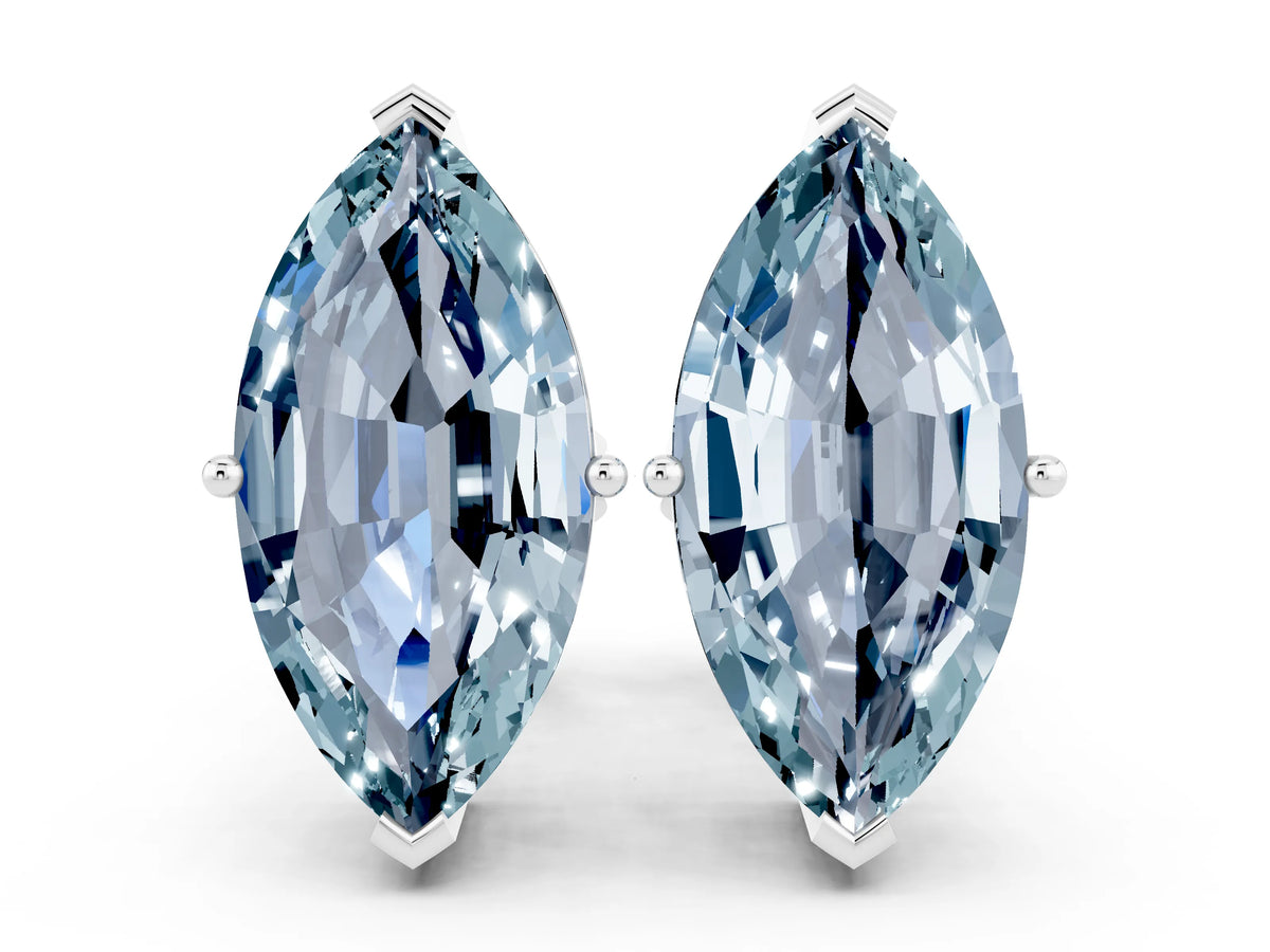 Marquise Cut Aquamarine Stud Earrings in White gold with Basket Setting