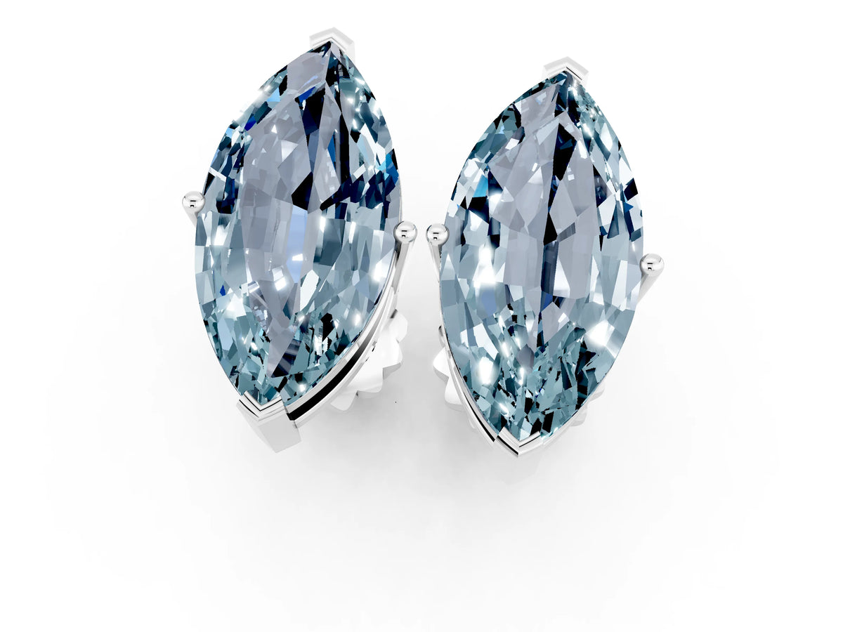 Marquise Cut Aquamarine Stud Earrings in White gold with Basket Setting_1