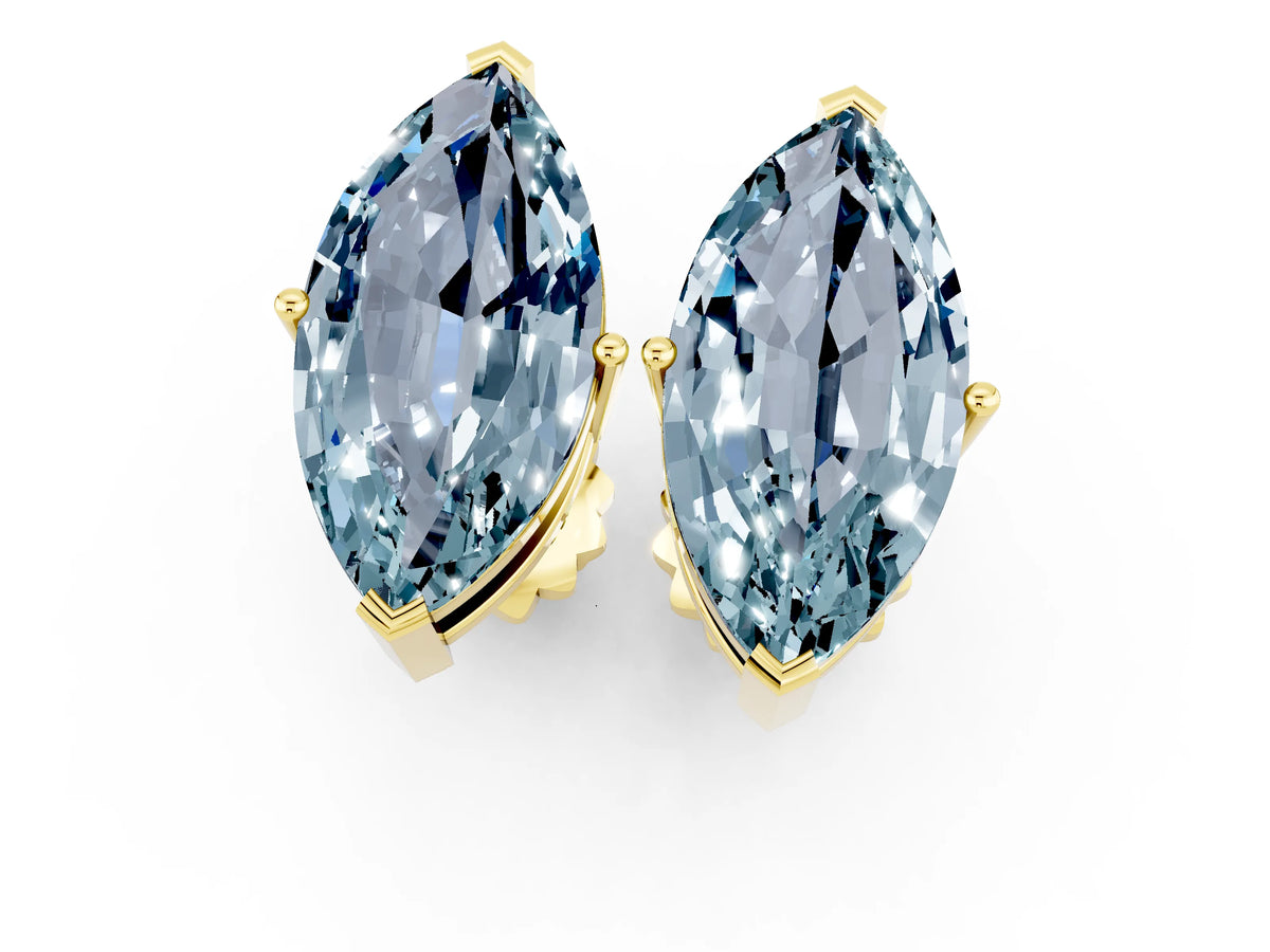 Marquise Cut Aquamarine Stud Earrings in Yellow gold with Basket Setting_1