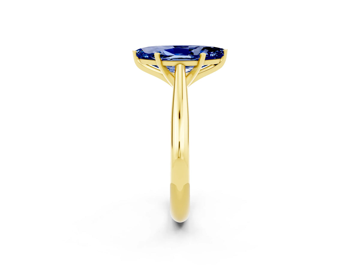 Marquise Cut Blue Sapphire Cathedral Solitaire Engagement Ring in Yellow gold with Prong Setting_2