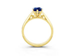 Marquise Cut Blue Sapphire Cathedral Solitaire Engagement Ring in Yellow gold with Prong Setting_3