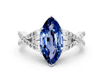 Marquise Cut Blue Sapphire Solitaire Ring in Platinum with Interwoven Pavé Band and Prong Setting_6