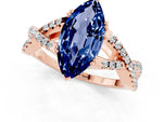 Marquise Cut Blue Sapphire Solitaire Ring in Rose gold with Interwoven Pavé Band and Prong Setting_1