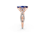 Marquise Cut Blue Sapphire Solitaire Ring in Rose gold with Interwoven Pavé Band and Prong Setting_2