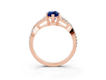 Marquise Cut Blue Sapphire Solitaire Ring in Rose gold with Interwoven Pavé Band and Prong Setting_3