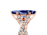 Marquise Cut Blue Sapphire Solitaire Ring in Rose gold with Interwoven Pavé Band and Prong Setting_5