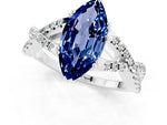 Marquise Cut Blue Sapphire Solitaire Ring in Silver with Interwoven Pavé Band and Prong Setting_7