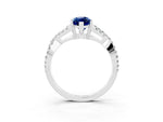 Marquise Cut Blue Sapphire Solitaire Ring in White gold with Interwoven Pavé Band and Prong Setting_3