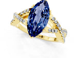 Marquise Cut Blue Sapphire Solitaire Ring in Yellow gold with Interwoven Pavé Band and Prong Setting_1