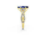 Marquise Cut Blue Sapphire Solitaire Ring in Yellow gold with Interwoven Pavé Band and Prong Setting_2