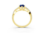 Marquise Cut Blue Sapphire Solitaire Ring in Yellow gold with Interwoven Pavé Band and Prong Setting_3