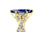 Marquise Cut Blue Sapphire Solitaire Ring in Yellow gold with Interwoven Pavé Band and Prong Setting_5