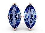 Marquise Cut Blue Sapphire Stud Earrings in Rose gold with Basket Setting